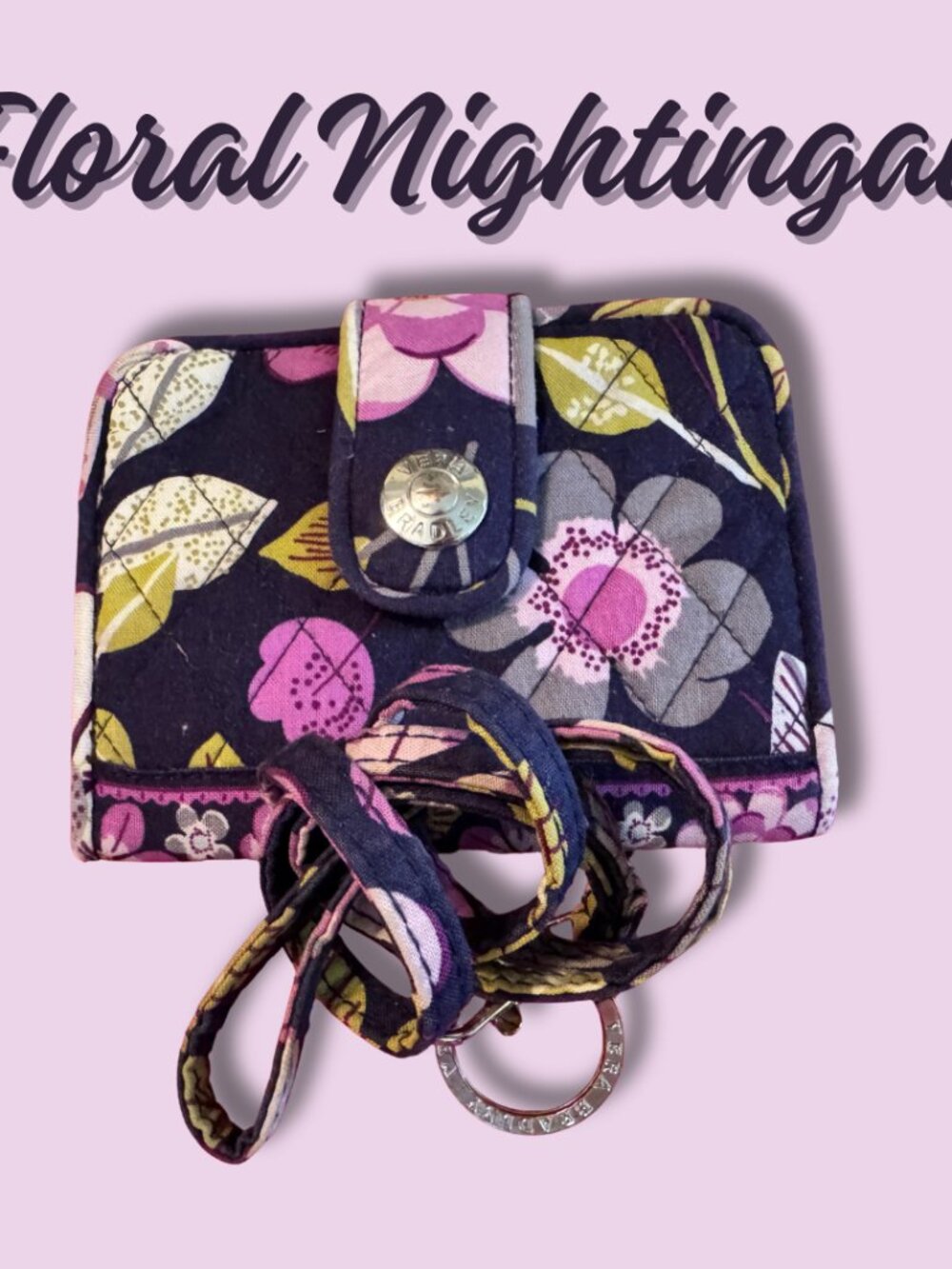 Vera Bradley Floral Nightingale Wallet & Lanyard Set Retired Quilted Cotton